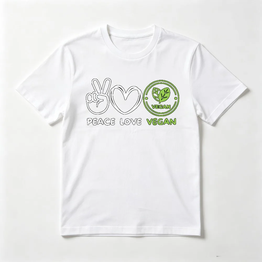 Peace Love Vegan Retro Vegetarian Food Lover T-Shirt Harajuku Casual Fashion Loose Short Sleeve Breathe Comfort Man Women Tees