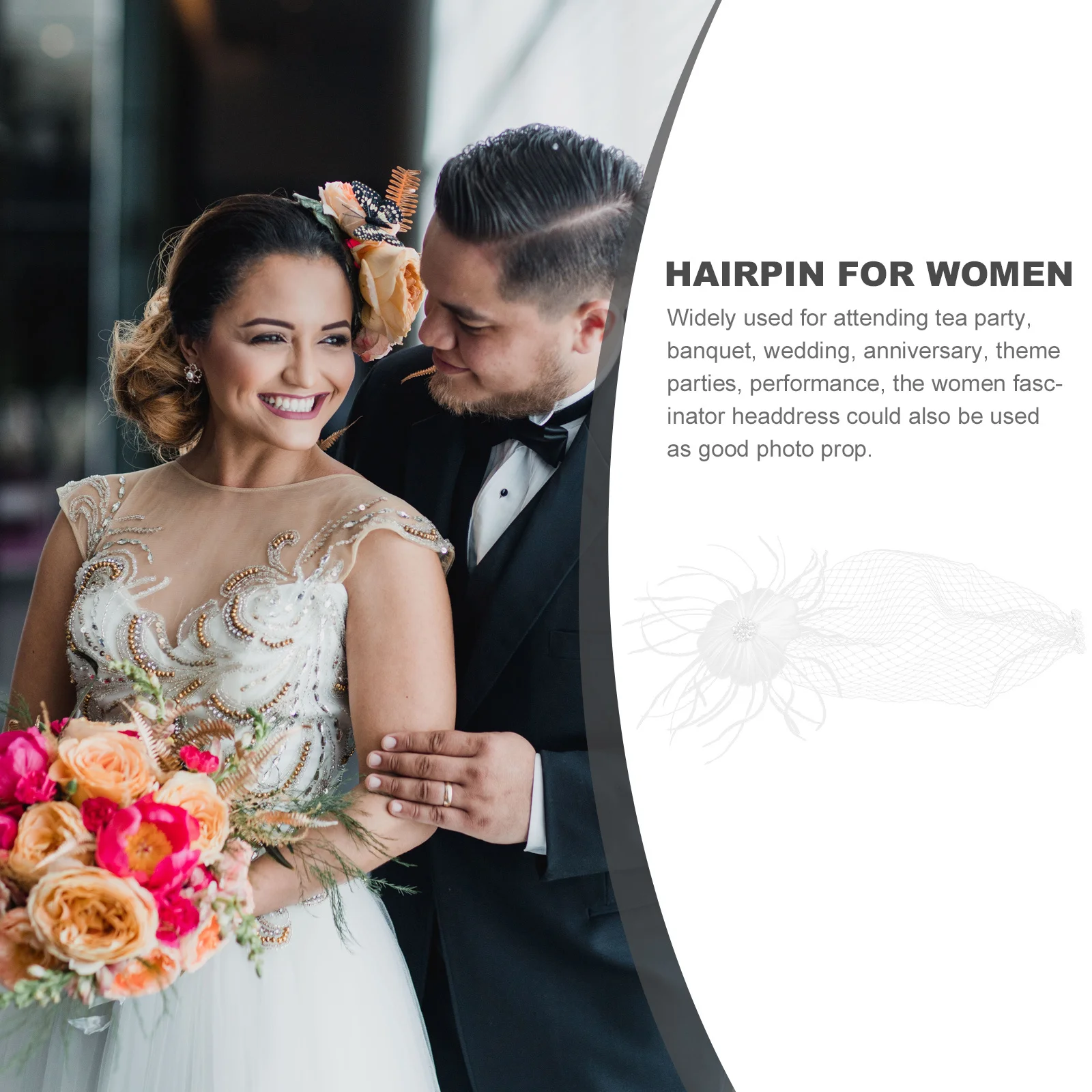 1 قطعة مشبك شعر أبيض فاسيناتور للنساء تصميم شبكي أنيق ديكور ريش الزفاف حفلة الزفاف الشاي الحدث موضة الشعر #5