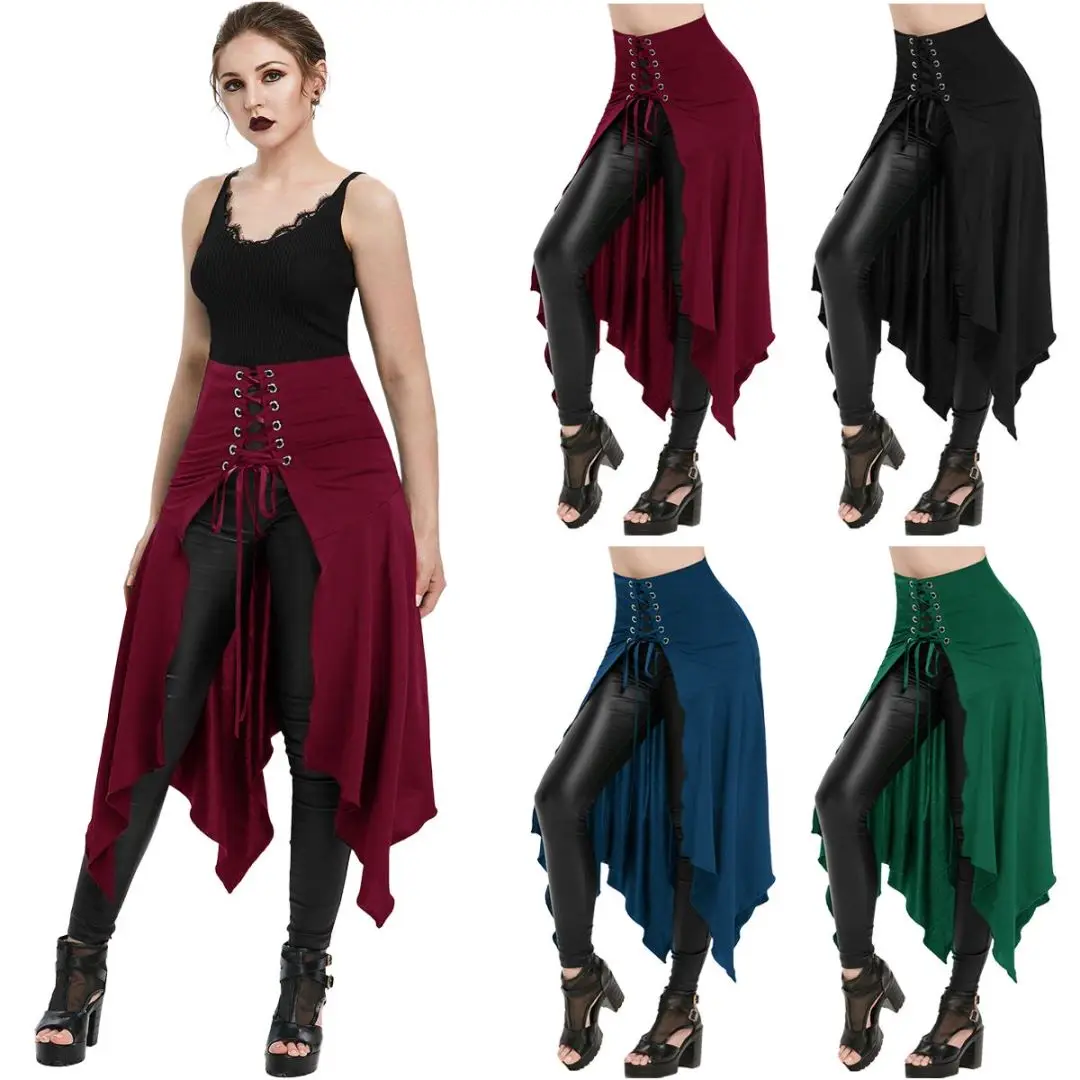 

Black Medieval Skirt Women Cosplay Costumes Halloween Vintage Irregualr Hem Steampunk Ladies Gothic Dress Halloween Dress Up