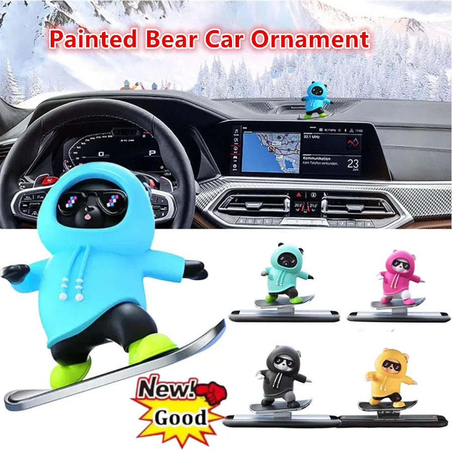 1 PCS New Dashboard Car Ornaments Skateboard Bear Sliding Bear Creative Car Cartoon Interior Decoration Interior Accessories