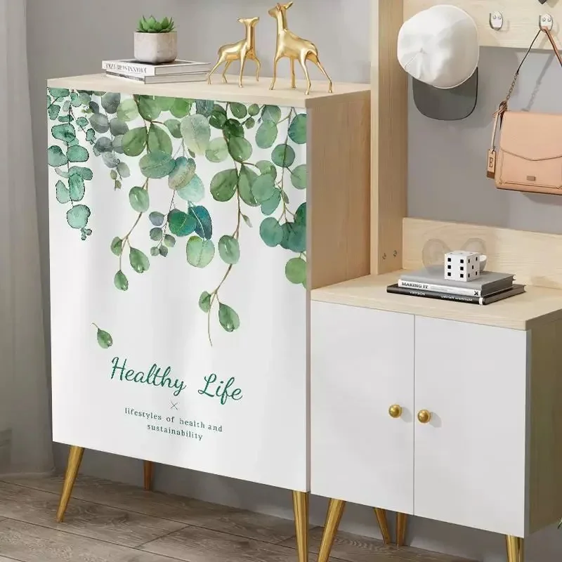 VIKAMA Watercolor Eucalyptus Cabinet Curtain Healthy Life Text Print Fabric Dust‑proof Curtain for Home Storage Decor