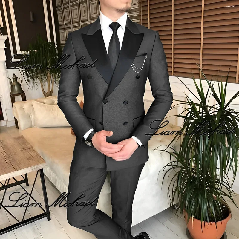 2 Piece  Formal Suit for Men Double Breasted Blazer PantsSet Business Office Outfit Wedding Groom Tuxedo Party Dress