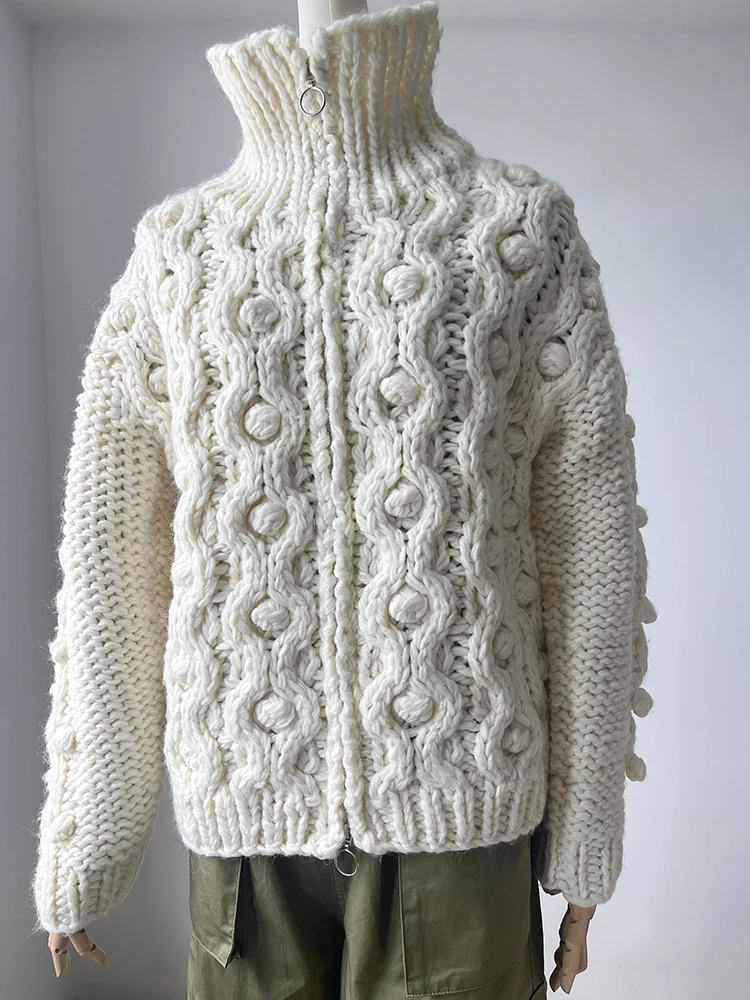 Chunky Handmade Cardigan Women 2024 Winter Sweater Knitwear Outfit Jumper Warm Clothes