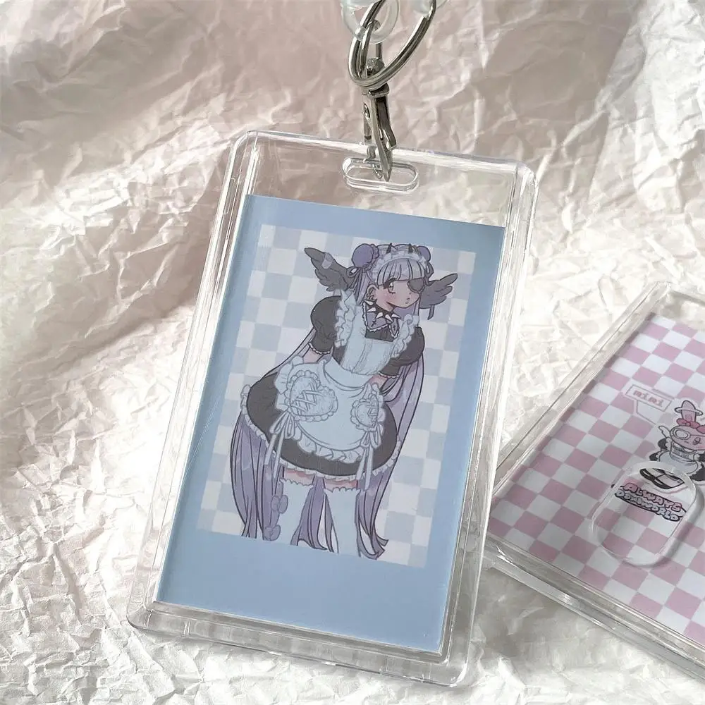 Card Holder Acrylic Clear Dual Slot Elastic Keychain Protector for ID Access Transit Badge Meal Cards