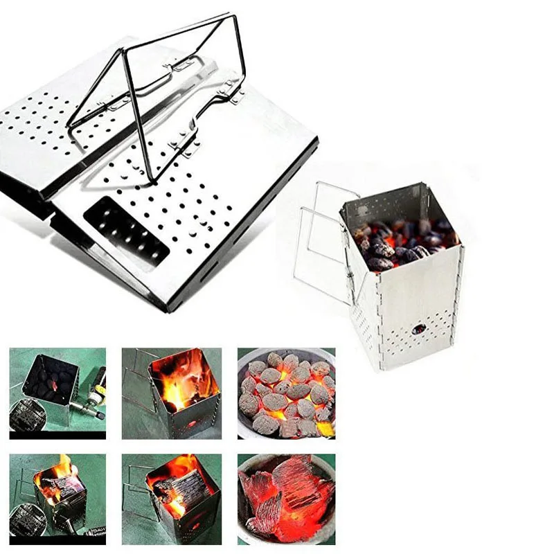 

Portable Charcoal Starter Stainless Steel Outdoor BBQ Grill Foldable Chimney Starter Grill Broche Barbecue Kitchen