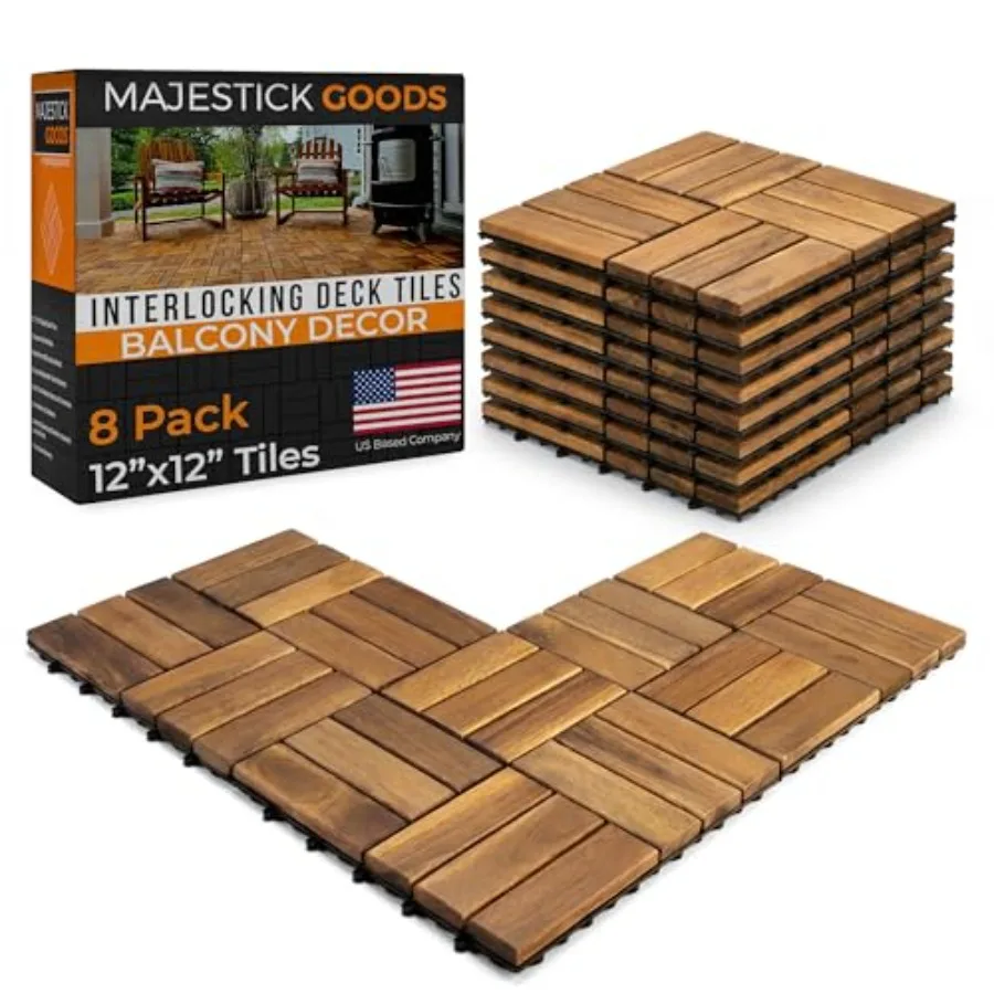

Interlocking Slat Deck Tiles 12"x12" Stylish Patio Tiles for Outdoor Flooring Durable Acacia Wood, Non-Slip, Easy to Install fo