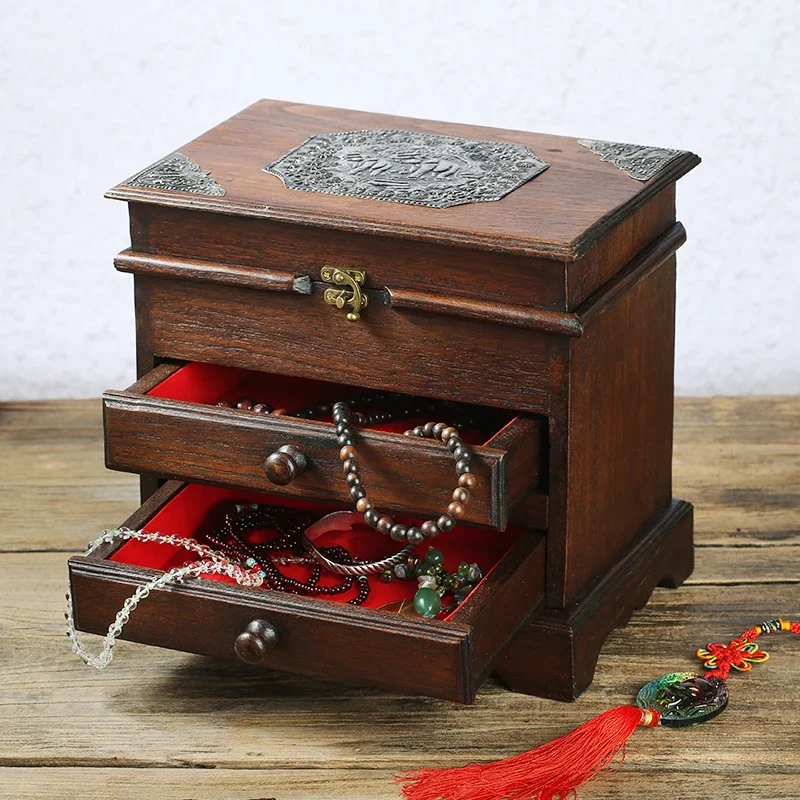 

Thai Lockable Jewelry Box, Solid Wood Mirror Dressing Box, Wooden Ring Storage, Wedding Gift for Women, Keepsake Holder