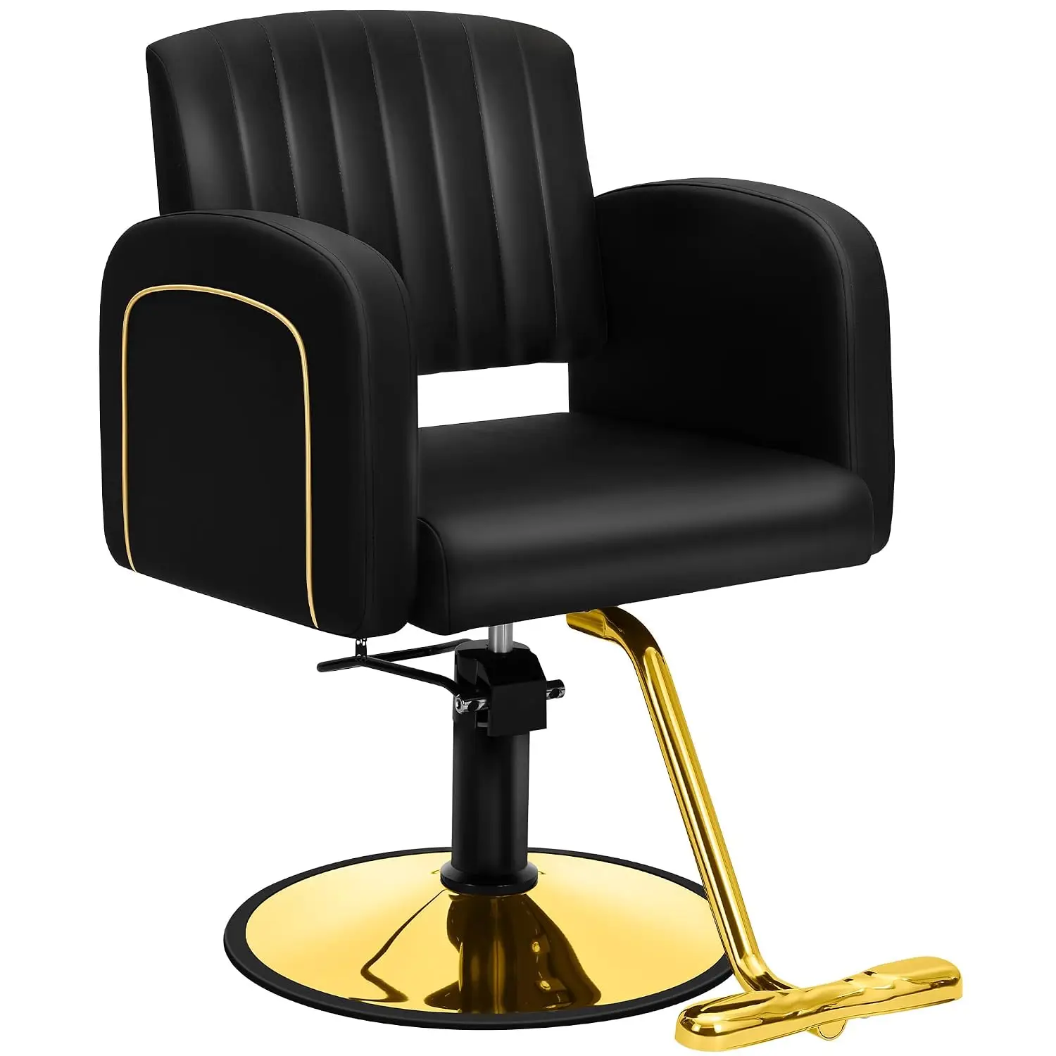 Black Gold Barber Chair Reclining Height Adjustable for Hair Cutting Braiding Shampoo Beauty Spa Barbershop, Customized