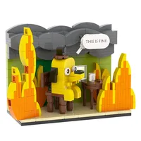 MOC This is Fine Dog Building Block Kit Cartoon Fire Meme Vignette Hound Dog Animal Brick Model Toy For Children Gifts