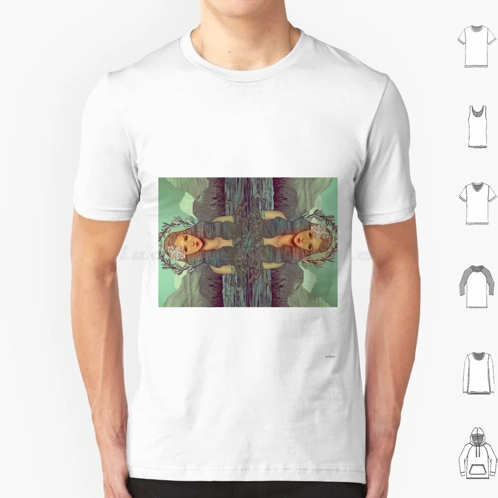 Cleansing T Shirt 6xl Cotton Cool Tee Wicca Witch Pagan Wizard Magic Magick Water Clean Blue Flowers Nature Collage Hair Long