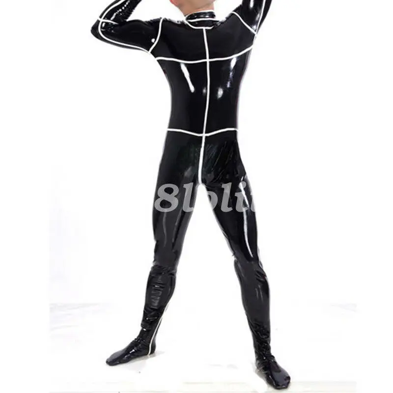 

100% Latex Catsuit Rubber Men Handsome Racing Suit Bodysuit Unisex Size S-XXL