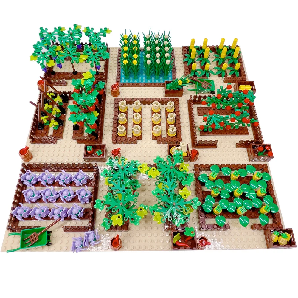 MOC Farm Animals Building Blocks City Street View ChickenCoop Flowers Vegetable Garden Animal Scene Assembly Block Toys