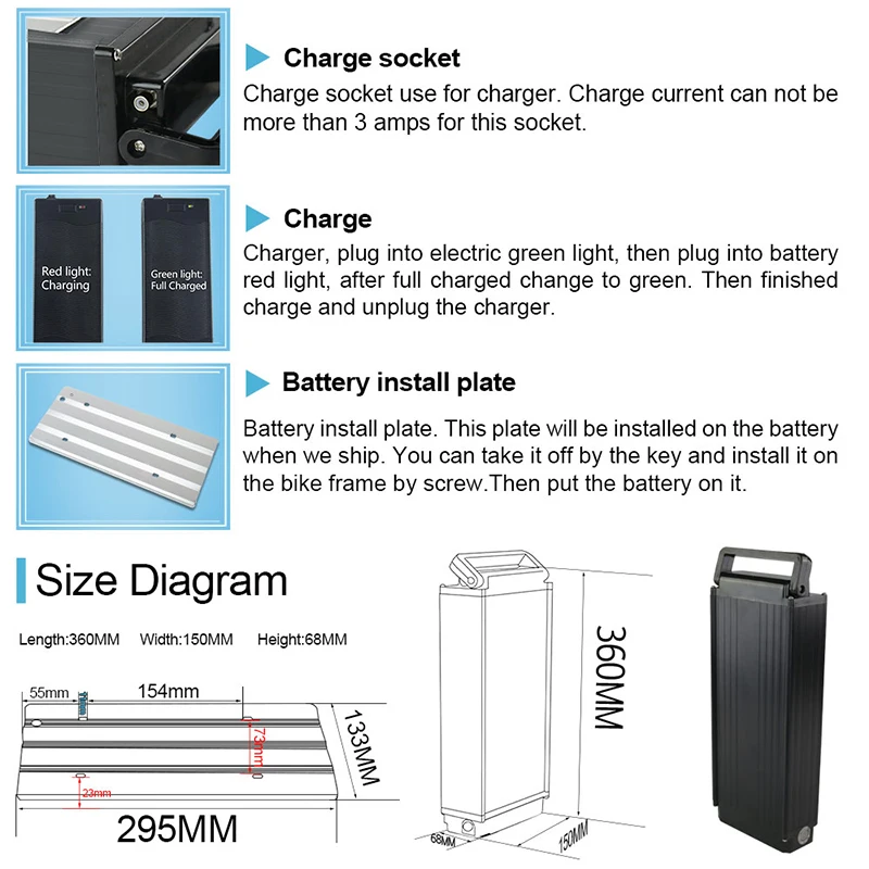 48V 21Ah Rear Rack Electric eBike Battery  48v 24.5AH  Carrier Battery Lithium 36V 13AH 52V 20AH for 1000W 750W 500W 350W Motor