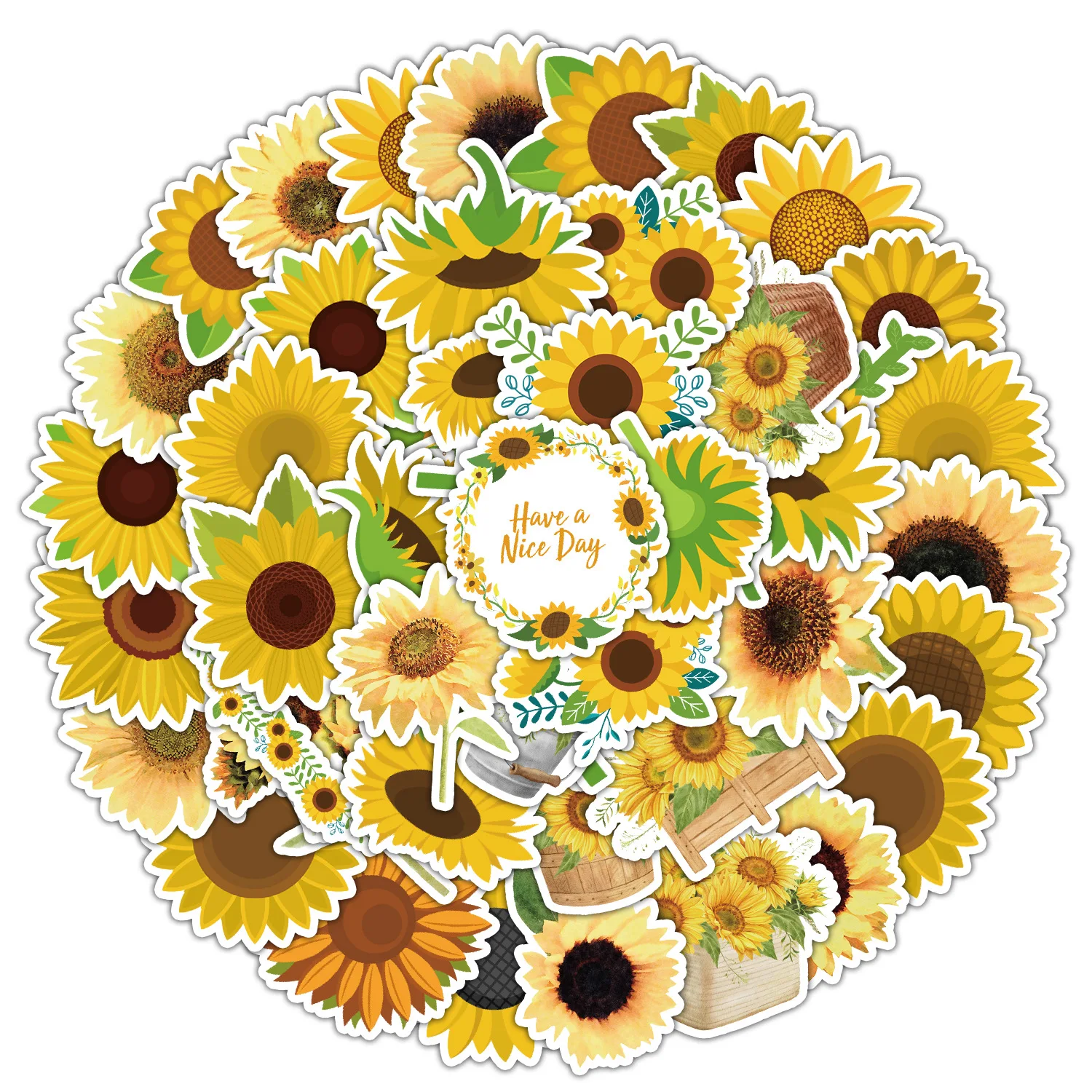 50Pcs Cartoon Sunflower Series Graffiti Stickers Suitable for Laptop Helmets Desktop Decoration DIY Stickers Toys Wholesale