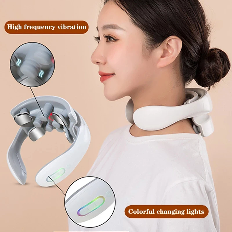 Vibration Neck Masssger Rechargeable Low Frequency Pulse Cervical Massager Smart Electric Neck Massager Hot Compress Massage