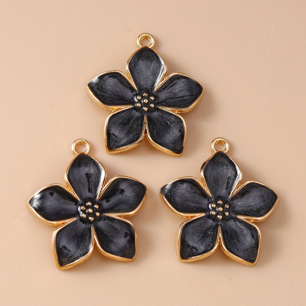 Leslie 10pcs 25*27mm Pretty Colorful Flowers Charms for Dangle Earrings Bracelet Necklace Pendants DIY Handmade Jewelry Making