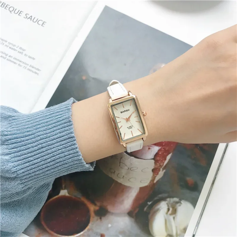 Elegant Simple Rectangle Ladies Watch Brown Quartz Clock Women\'s Fashion Casual Retro Leather Watches Female Wristwatches