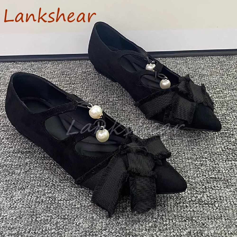 

Pearl Butterfly Knot Women Shoes Flat Sole Mixed Color Fashion Slip On Sexy Party Niche Design Summer Women Shoes New Arrivals