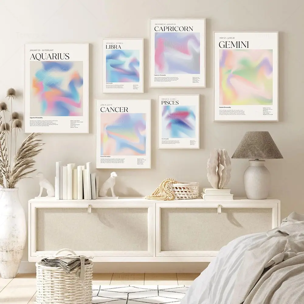 Zodiac Gradient Aura Print Abstract Wall Art Canvas Poster Constellation Painting Astrology Aesthetic Pictures Living Room Decor