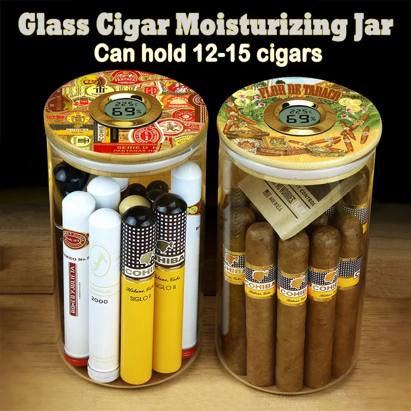 

Cigar Humidor Travel Humidor Box Glass Cigars Boxes With Hygrometer Gauge Cigar Case Cedar Wood Lining Portable Cigars Case Jar