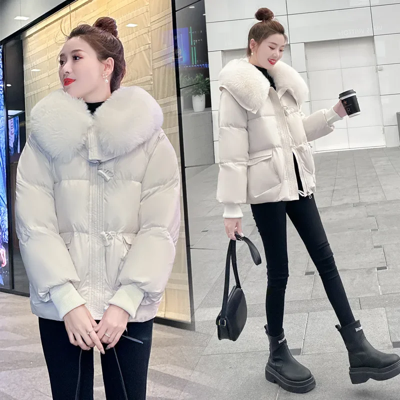 Women's Autumn Winter Top Coat Cotton Coat Fur Collar Short Retro Simple Comfortable Loose Casual Soft Niche Versatile Skinny