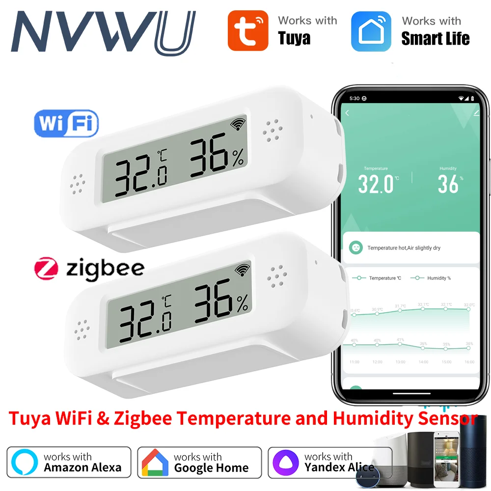 Tuya Zigbee WiFi Mini température humidité pour maison intelligente thermomètre hygromètre APP travail à distance avec Google Home Yandex Alexa