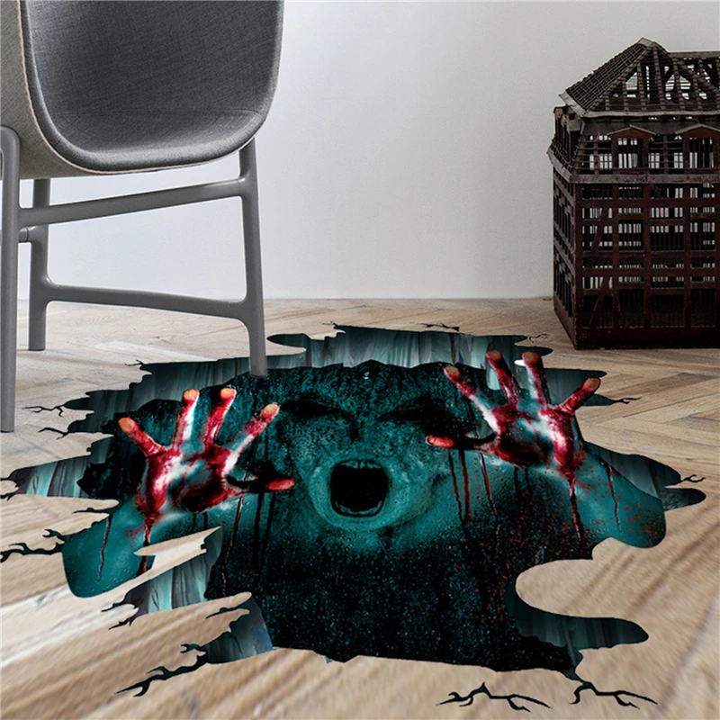 Halloween 3D View Scary Ghost Hand Web Wall Sticker Floor Mural Removable Halloween Home Party Background Decoration