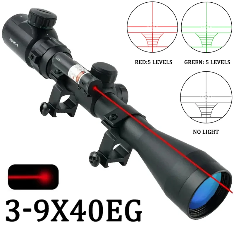 3-9x40EG ottica Scope con mirino Laser cannocchiale da puntamento reticolo rosso/verde mirino tattico ottico mirino softair per la caccia