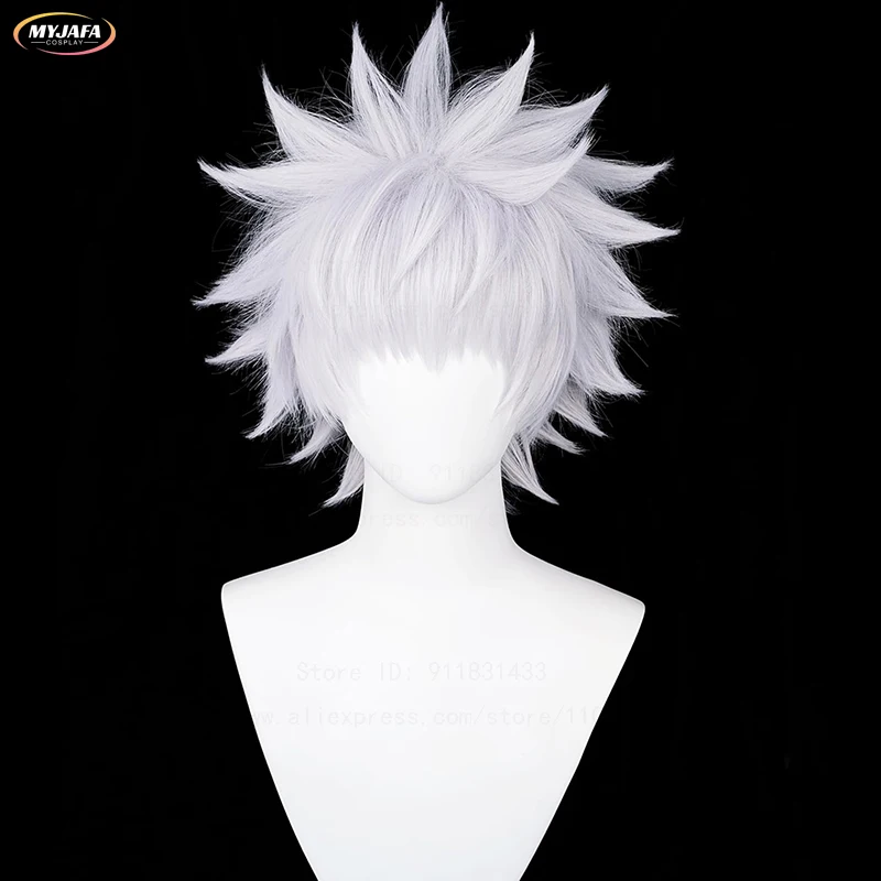 High Quality Anime Killua Zoldyck Cosplay Wig 30cm Short Silver White Fluffy Heat Resistant Synthetic Hair Party Wigs + Wig Cap