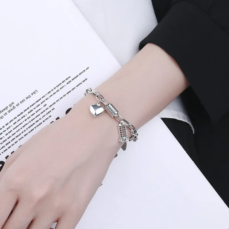 925 Sterling Silver Bracelets for Women Men String Accessories Retro Heart Tassel Pendant Party Jewelry Gift