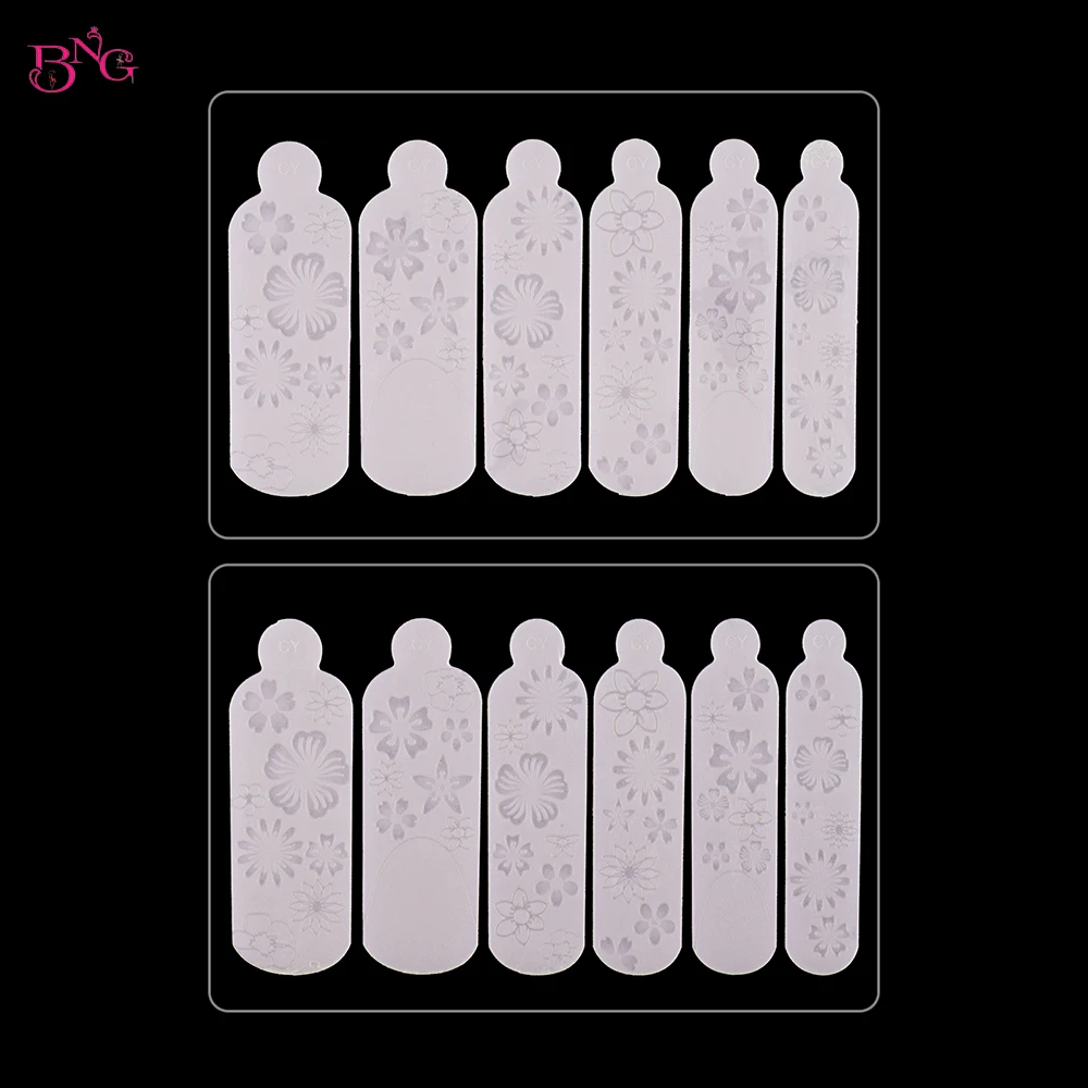 12PCS Flowers Silicone Dual Nail Forms Mold Sticker Manicure Stickers for Poly Nail Gel Forms French Nail Art Molds Silicone Pad