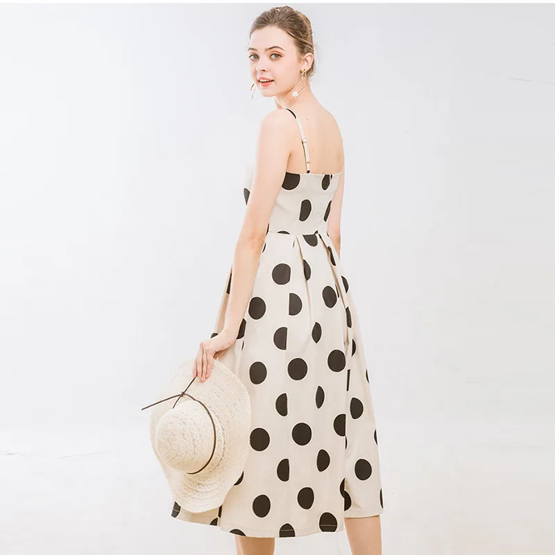 Bella Philosophy Women Sexy Polka Dot Linen Dress Loose Female Backless Midi Shirt Dress Casual  Lady Cotton Beach Dress