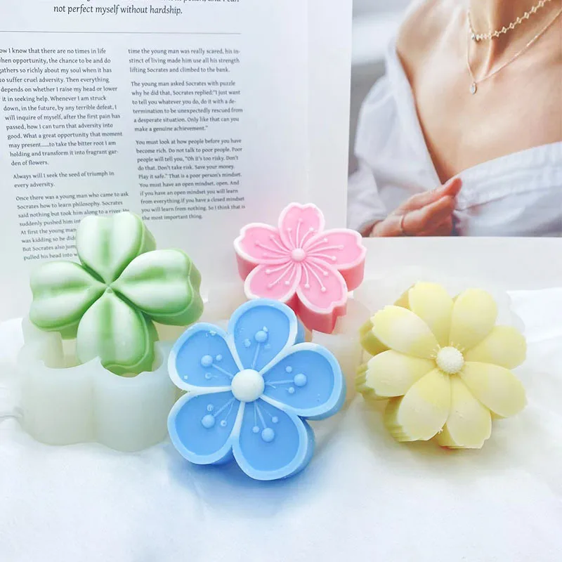 Multiple Style Flower Candle Silicone Mold Clover/Cherry Blossoms /Daisy Aromatherapy Soap Epoxy Resin Casting Molds Craft Gifts