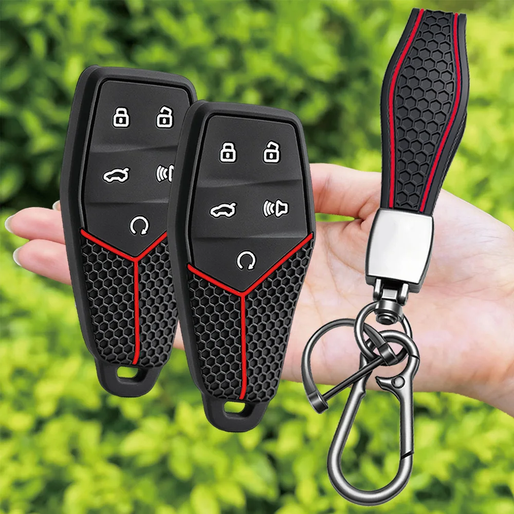 For MG MG5 MG6 ZS HS One Marvel R MG4 EHS EZS silicone car key fob cover with wrist strap and carabiner