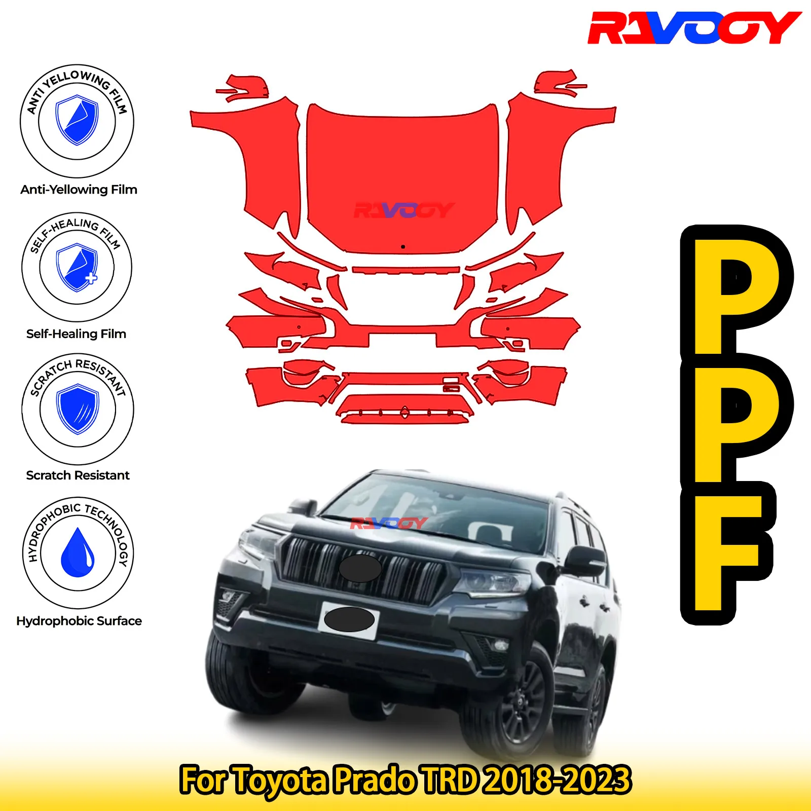 

For Toyota Prado TRD 2018-2023 Glossy Matte Black Precut front PPF Kit Paint Protection Film