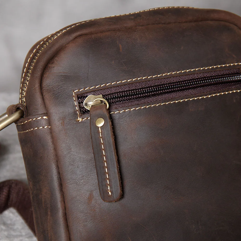 S.WORKER Vintage Echtleder Herren Umhängetaschen Crossbody-Taschen Crazy Horse Handgefertigte Mini-Tasche für Handy & Schlüssel – Detail 16