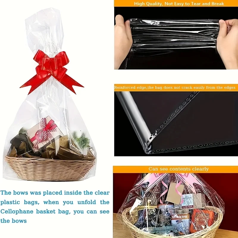 10/30/50 Große Zellophanbeutel 10/30/50 Zugbogen Transparenter Korb Bunte Schleifenkorb Herstellung Weihnachtsgeschenk Muttertagsgeschenk Pac – Detail 5