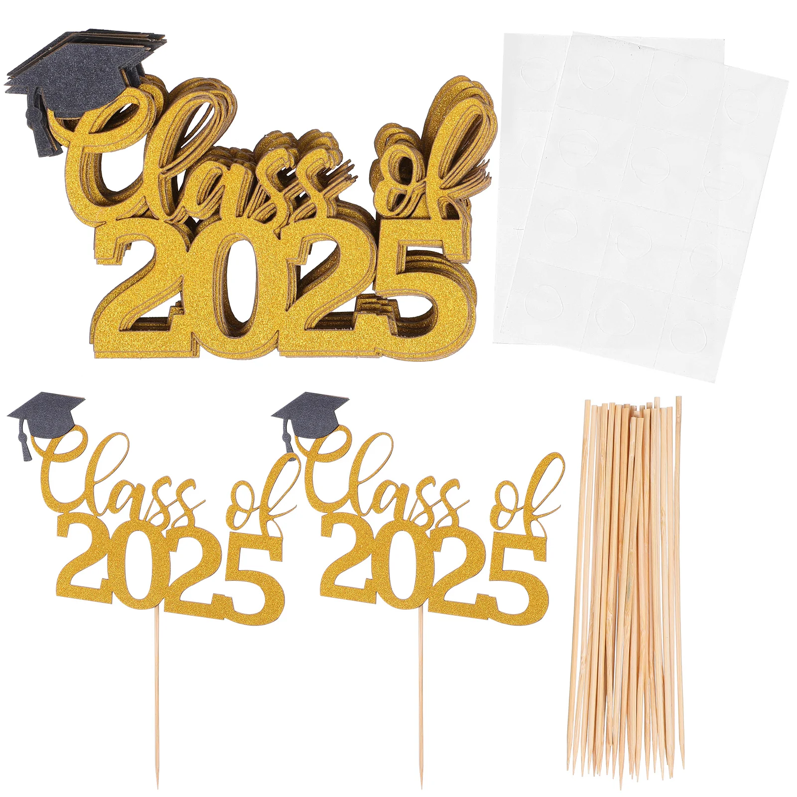 

24 pcs Cake Insert Graduation Decorations Paper Material Elegant Lettering Cap Design Suitable Parties Birthdays Classrooms