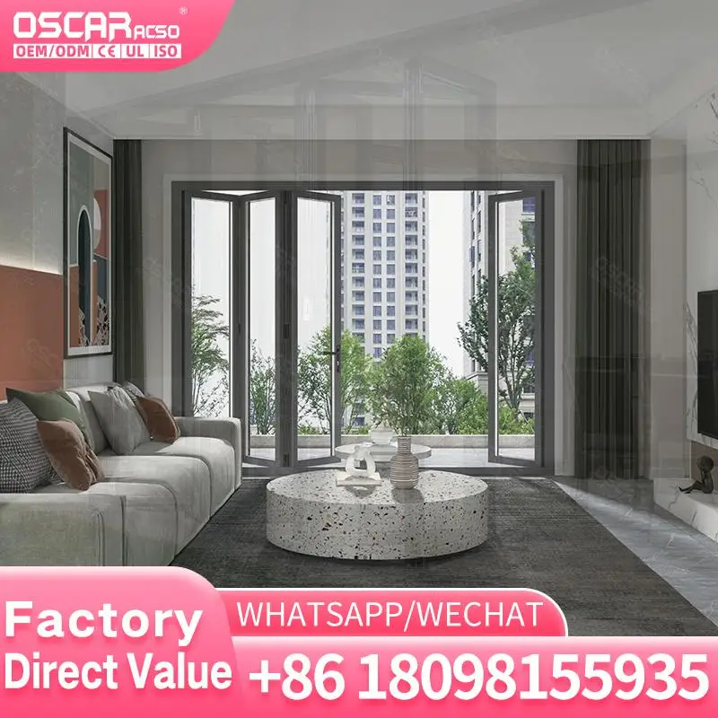 

Современная алюминиевая складная дверная система, водонепроницаемая, противотуманная, невидимая, без границ, двойная стеклянка, двустворчатые складные двери для домашнего офиса, Bal