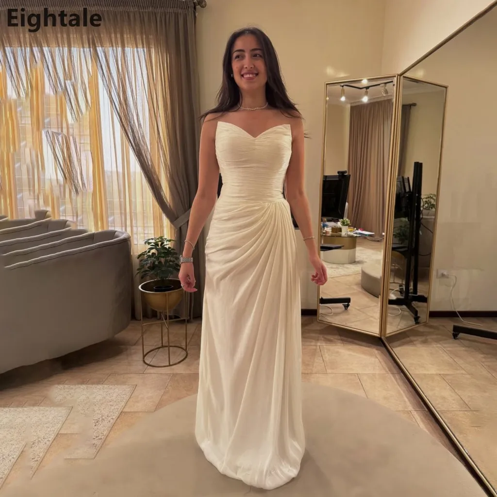 

Eightale 2025 Mermaid Sweetheart White Silk Maxi Evening Dress Pleated Formal Prom Dress Dubai Wedding Party Gown Customized