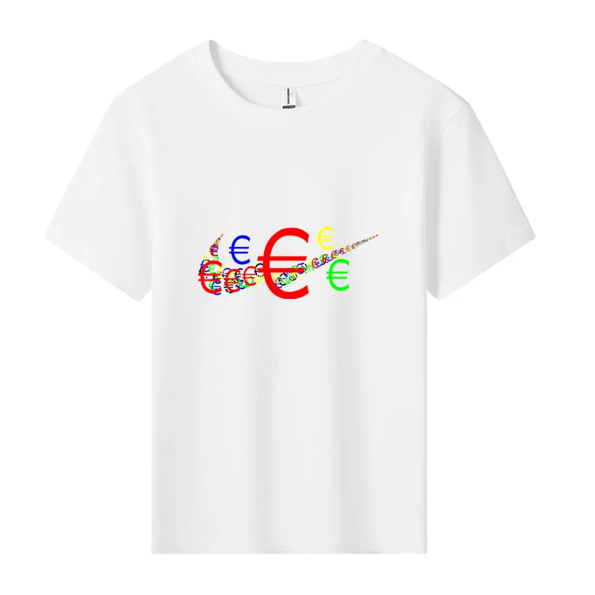 Summer Children's T-shirt Euro Symbol € Printing Boys T Shirt Girls Tops Boy Cute Neutral Tees Cartoon Kids Clothes