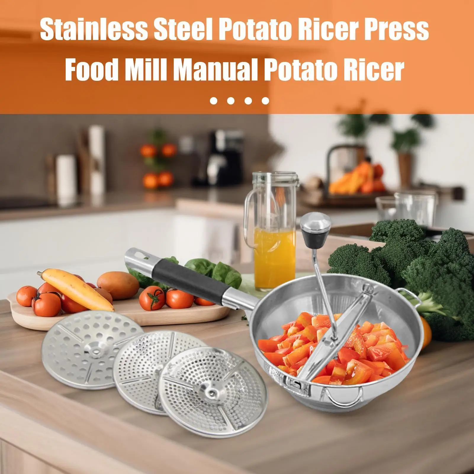 

Potato Masher Stainless Steel Masher Food Grade Stainless Shredder With 3 Replaceable Grinding Discs For Carrots Home Avocado