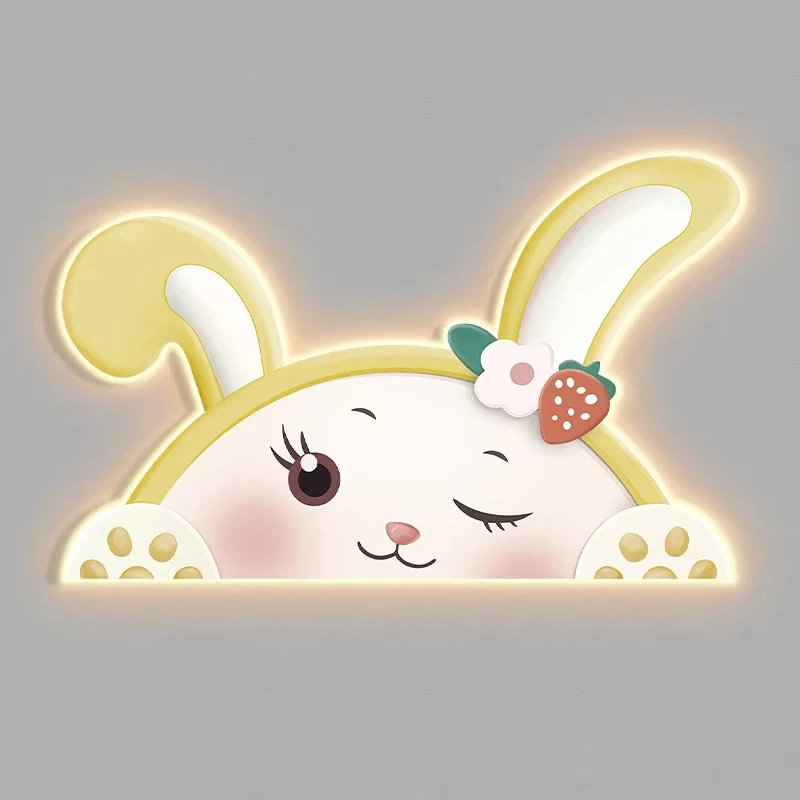 Modern Minimalist Children's Room Decoration Painting Bedroom Bedside Cartoon Rabbit Shaped Mural Led Light Wall Lamp Night Lamp