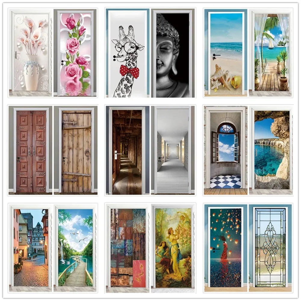 3D detachable door stickers, wallpaper, art murals, modern home decor landscape door stickers