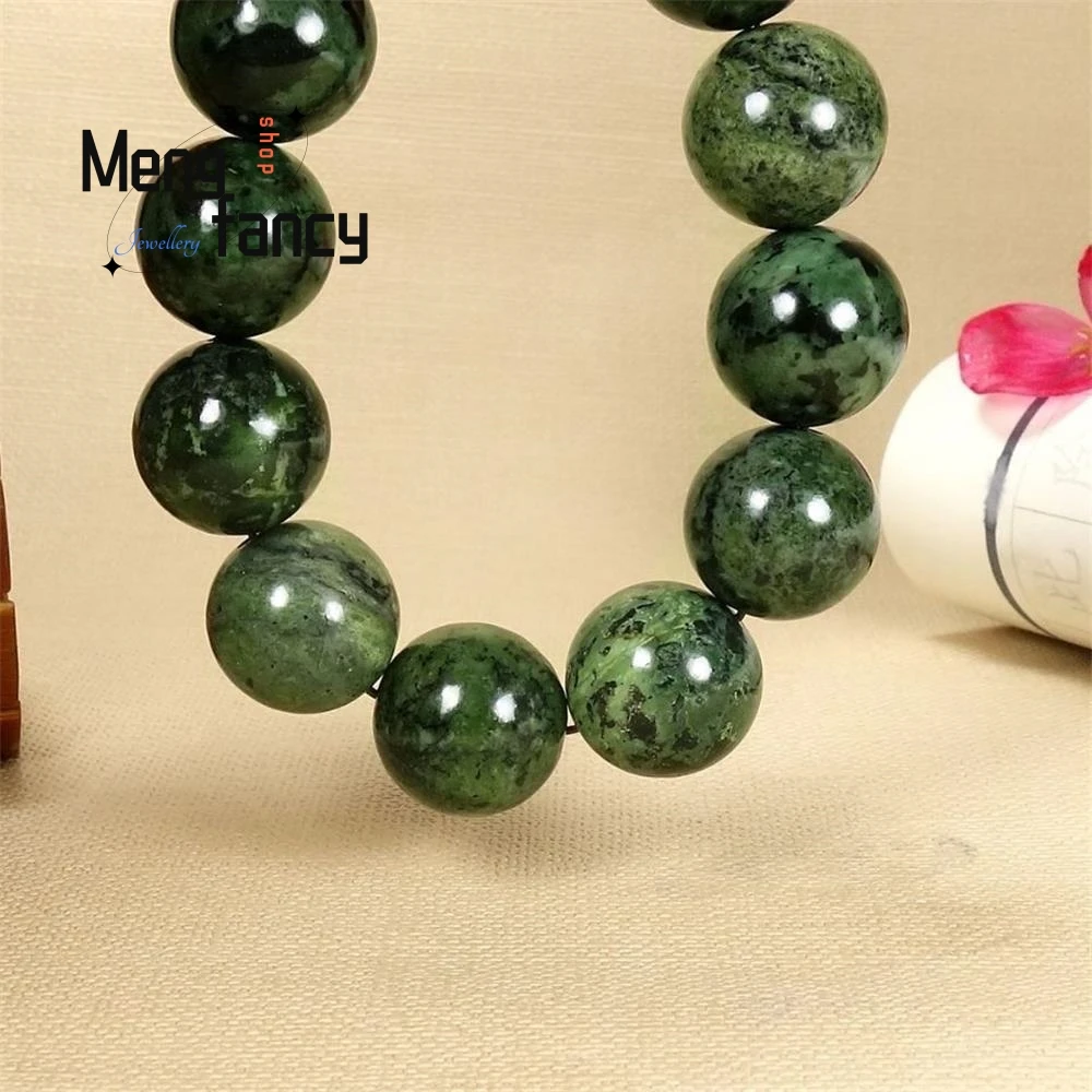 Natural Medicine King Stone Surowy kamień Polerowana bransoletka z jadeitu Żyta magnes Zielone okrągłe koraliki Prosta najlepiej sprzedająca się biżuteria
