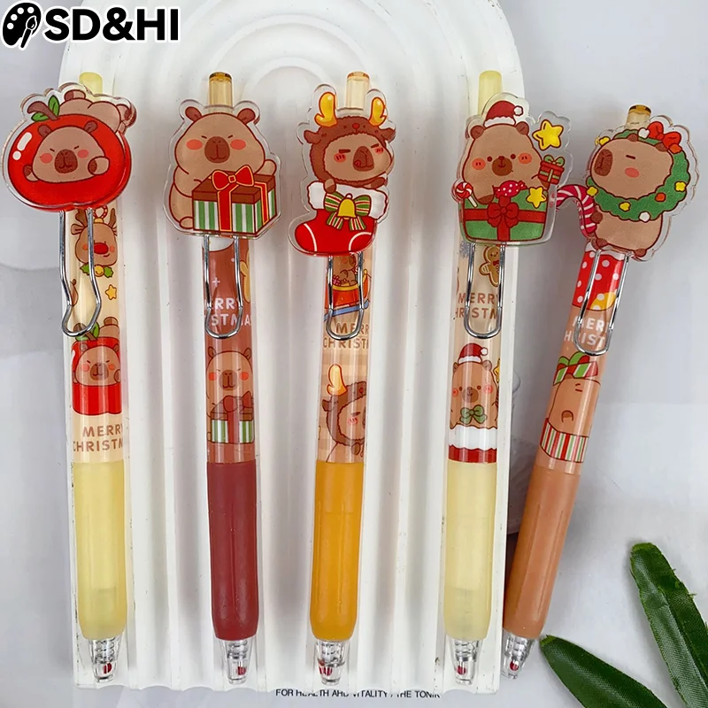 6/36Pcs Cartoon Capybara Christmas Gel Pens Cute Writing Smooth Pressing Neutral Pens Children Gifts Office School Supplies