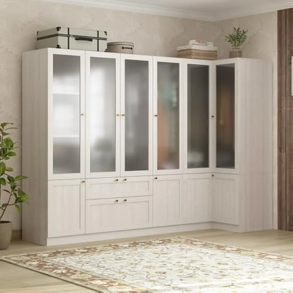 

Wooden Wardrobes,With 6 Frosted Glass Doors, 98.4" L Wooden Closet Storage Cabinet For Bedroom, Bedroom Wardrobe