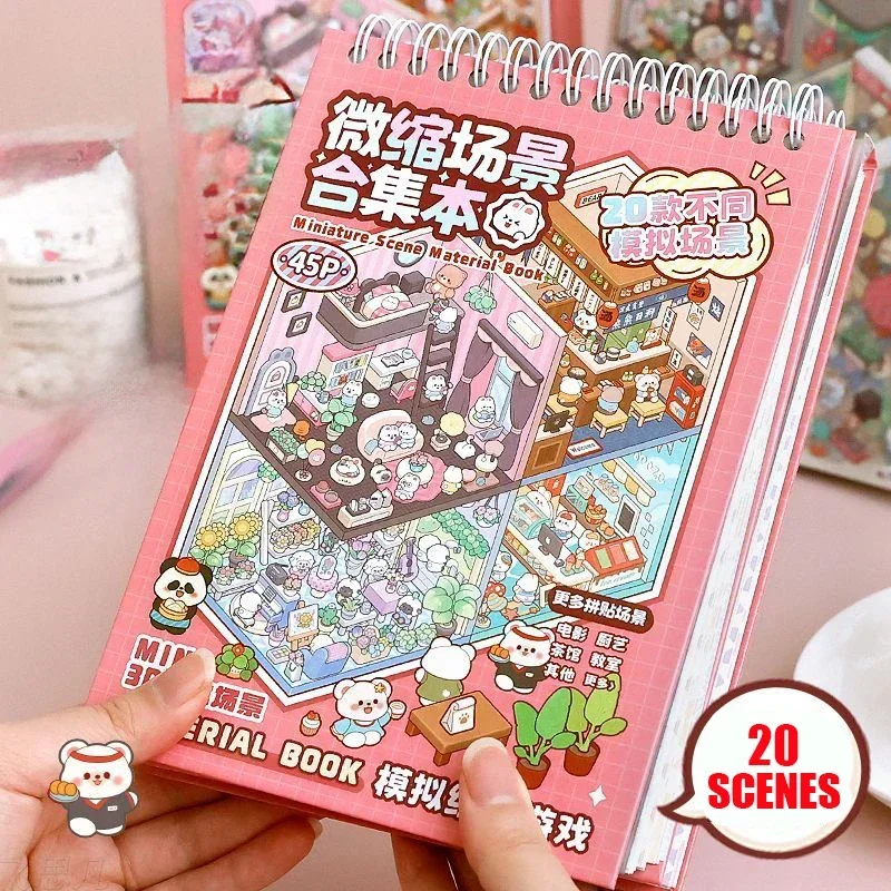 20 Scenes Cartoon Forest Village DIY 3D Sticker Pocket Cabin Scene Book Stacking Pasting Birthday Gift for Kid Child Student