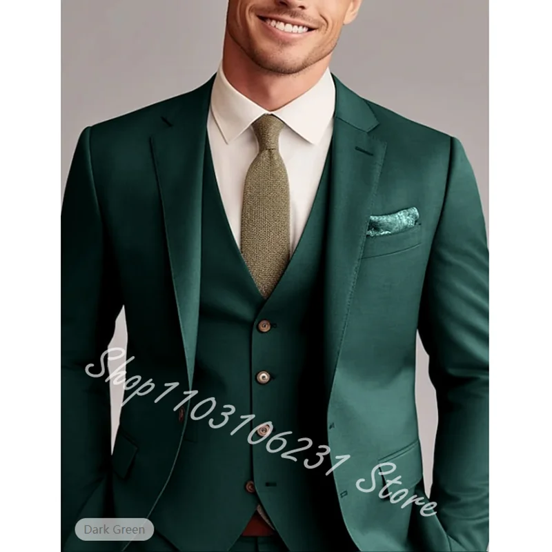 Men's Suit 3 Piece Single Breasted Notched Lapel Jacket Business Formal Slim Fit Wedding Suit Men Blazer+Pant+Vest Costume Homme