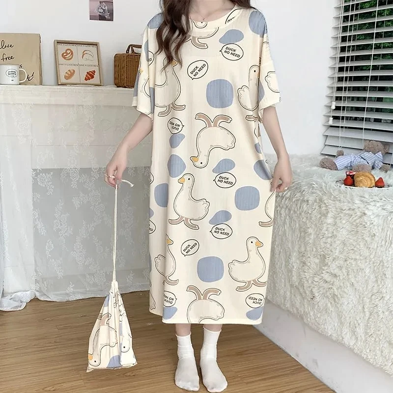 Plus Size 5XL Summer Nightdress Short Sleeve Nightgown Vintage Dress Casual Loose Homewear Lady Comfortable Sleepdress